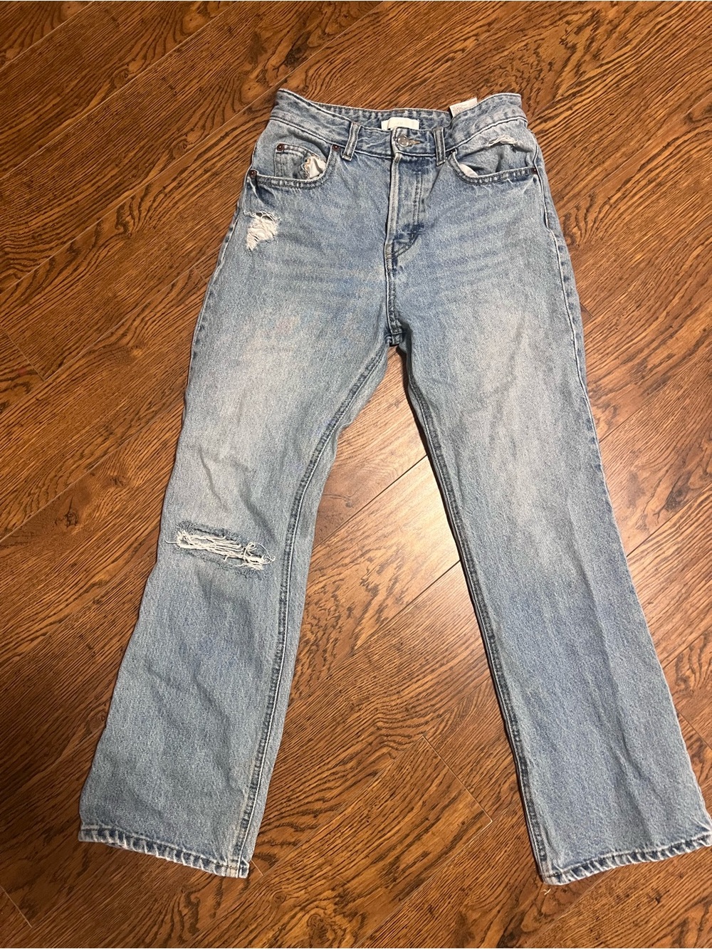 H&M Light Blue Distressed Straight Leg Jeans